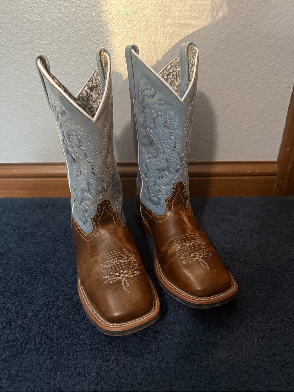 Laredo Brown Foot with Light Blue Shaft Western Lace-Up Boots